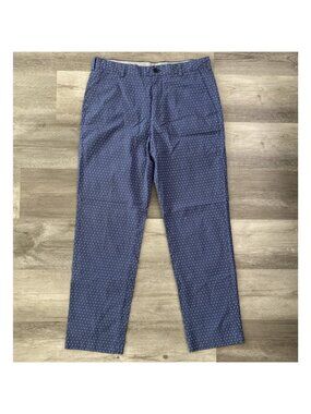 Brooks Brothers Clark Chino Pants Flat Front Blue White Square Cotton Sz 34 x 32
